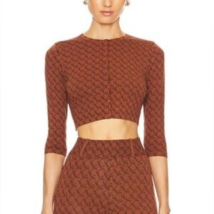 MIAOU Frida Cardigan in Brown Monogram Cropped Button Down Logo Large